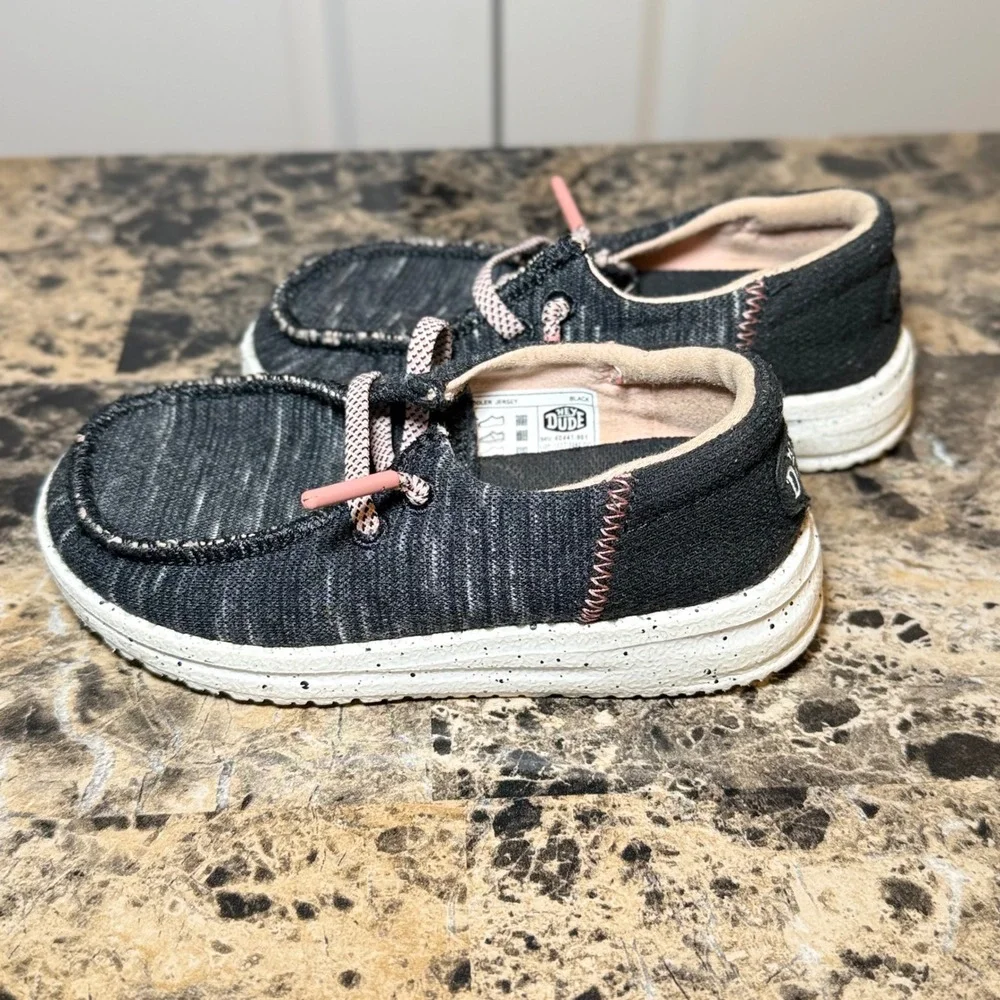 Hey Dude Wendy Toddler Jersey Black White Pink Slip On Shoes Size K8